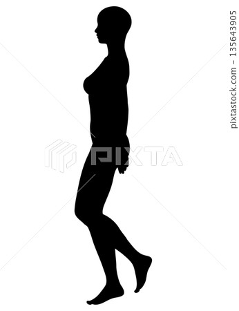 一位女性側身站立,姿態端正,全身剪影,單色 一位女性側身站立,姿態端正,全身剪影,單色 135643905