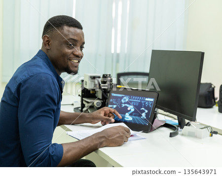 Black Researcher Making a Quantum Computing Experiment Black Researcher Making a Quantum Computing Experiment 135643971