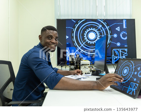 Black Researcher Making a Quantum Computing Experiment Black Researcher Making a Quantum Computing Experiment 135643977