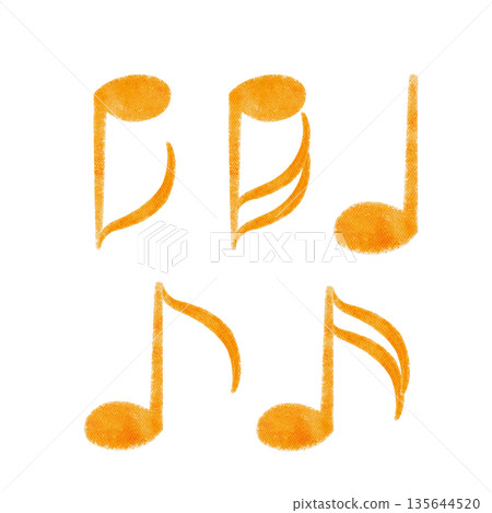 Musical set half, quarter and eighth notes with regular and inverted stems, hand painted watercolor isolated on white designed for music education, theory worksheets, sheet music, learning materials 135644520