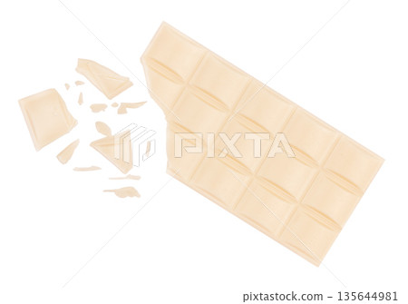 Broken white chocolate bar isolated on white background Broken white chocolate bar isolated on white background 135644981