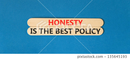 Honesty is the best policy symbol. Concept words Honesty is the best policy on beautiful wooden sticks. Beautiful blue background. Business honesty is best policy concept. Copy space. 135645193