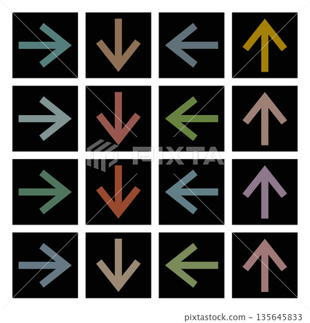 Directional symbols on black backgrounds Directional symbols on black backgrounds 135645833