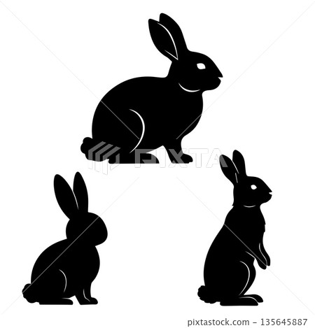 Rabbit black silhouette set 135645887