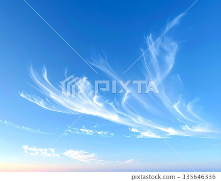 Calm Blue Sky with Floating White Clouds Scenic Background Calm Blue Sky with Floating White Clouds Scenic Background 135646336