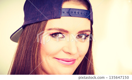 Portrait of joyful trendy girl. Portrait of joyful trendy girl. 135647150