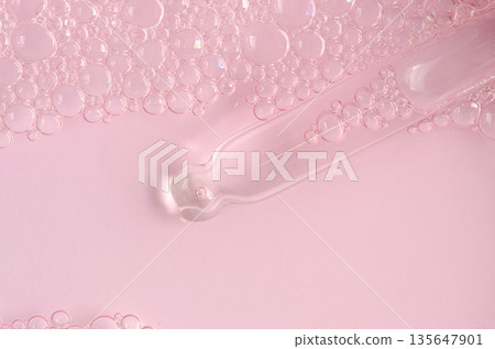 Bubbles of body gel or soap foam or shaving gel. Cosmetic skin care product. Closeup. Copy space Bubbles of body gel or soap foam or shaving gel. Cosmetic skin care product. Closeup. Copy space 135647901