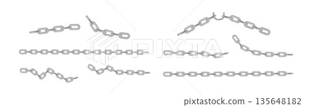 Free metal chain with whole or break steel chrome links. Collection of seamless metal chains colored silver. Vector Free metal chain with whole or break steel chrome links. Collection of seamless metal chains colored silver. Vector 135648182