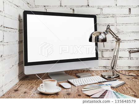 Computer and lamp Computer and lamp 135648579