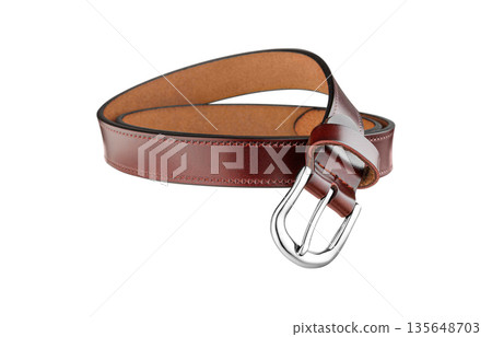 Close-Up of Burgundy Leather Belt with Metal Buckle Close-Up of Burgundy Leather Belt with Metal Buckle 135648703