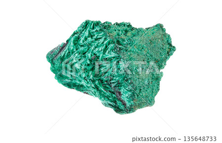 Natural malachite stone with distinctive green copper ore patterns displaying geological mineral 135648733