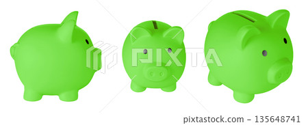 Set Piggy bank pig Green color on isolated white background 135648741