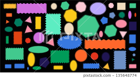 Set of colorful wavy organic blobs. Vibrant irregular spots and fluid islands for collage backgrounds, sticker designs  135648774