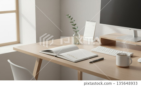 Minimal Workspace With New Year Goals Planning Productivity Setup 135648933
