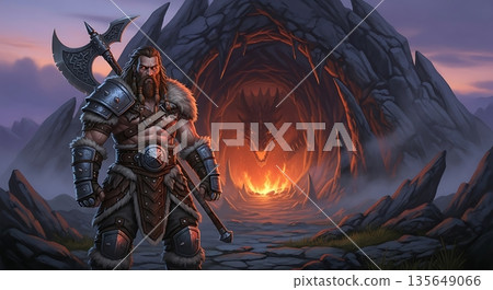 knight in armor with sword against dark background 135649066