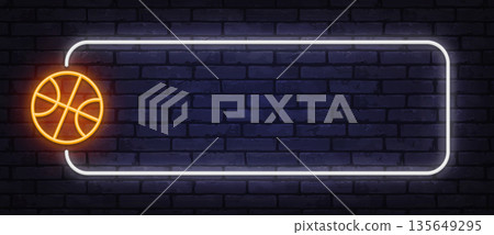 Bright basketball neon icon combined with luminous border forms a dynamic sports background. Modern glow style suits tournaments, clubs, and media visuals. Bright basketball neon icon combined with luminous border forms a dynamic sports background. Modern glow style suits tournaments, clubs, and media visuals. 135649295