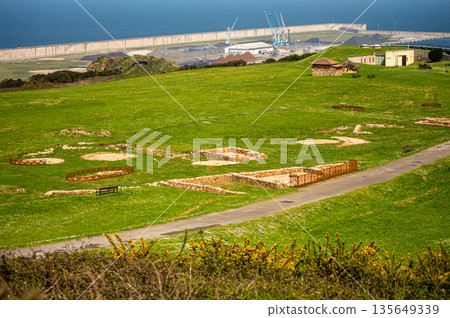 Gijon port settlements amidst scenic coastal landscapes in Gijon, Asturias, Spain 135649339