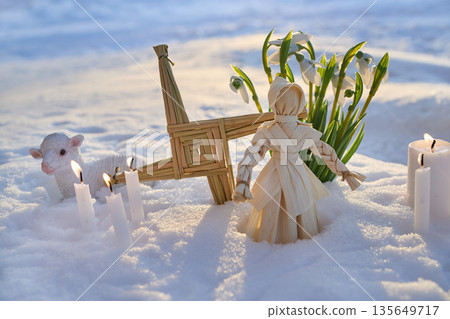 Imbolc brigid's cross doll candles a lamb in snow Imbolc brigid's cross doll candles a lamb in snow 135649717