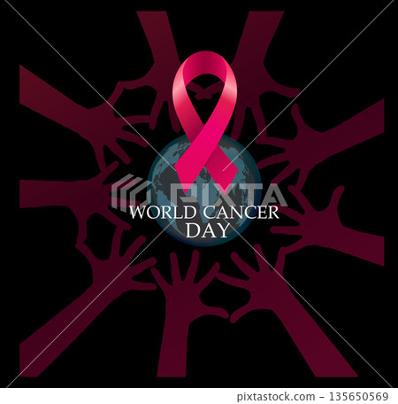 World Cancer Day banner. Hand drawn. Not AI, vector illustration. 135650569