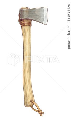 色鉛筆繪製的劈柴斧插圖，透明背景素材 135651120