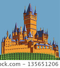 Vector Illustration of Reichsburg Cochem with Vineyard in Foreground 135651206