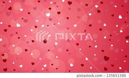 Soft bokeh on blurred strawberry pink background with heart confetti rained down. Soft bokeh on blurred strawberry pink background with heart confetti rained down. 135651390