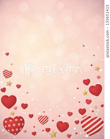 Heart balloons many designs and star floated with soft bokeh blurred pink background have blank space. 135651415