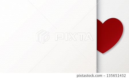 3D red heart paper cut style on white bond paper rough texture background is half overlaid with another white bond paper have blank space. 135651432