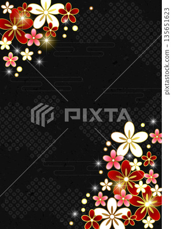Kanoko cloud, patterned flower, Japanese style background, cute, black, vertical Kanoko cloud, patterned flower, Japanese style background, cute, black, vertical 135651623