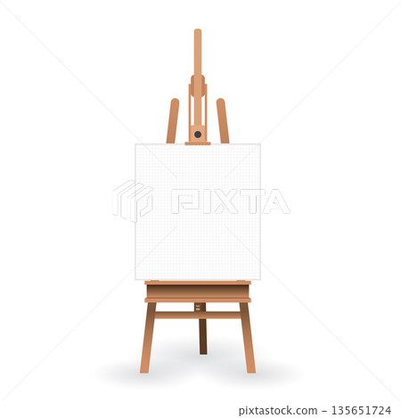 Wooden easel with mock up blank Canvas isolated flat design vector illustration on white background. Wooden easel with mock up blank Canvas isolated flat design vector illustration on white background. 135651724
