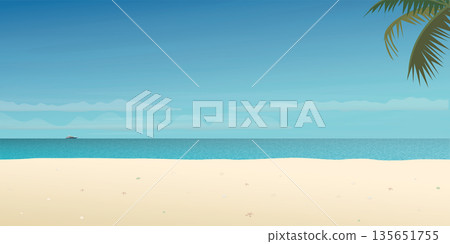 Beach with tropical blue sea background template for advertisment. Beach and seascape vector illustration have blank space. Beach with tropical blue sea background template for advertisment. Beach and seascape vector illustration have blank space. 135651755