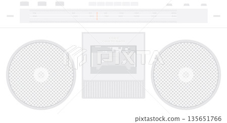 Retro cassette player and radio interface flat design faded vector illustration on white background. 135651766