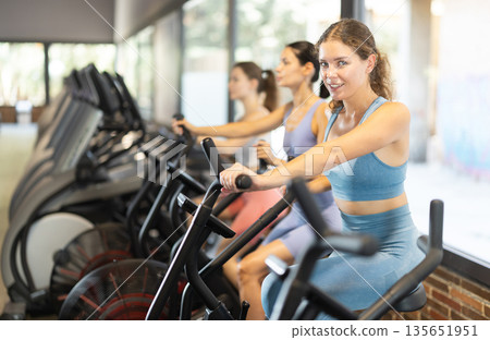 Woman on an airbike in the gym Woman on an airbike in the gym 135651951