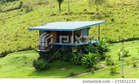 Costa rica eco lodge in green tropical landscape Costa rica eco lodge in green tropical landscape 135652133