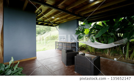 Eco lodge living room and terrace in costa rica 135652147