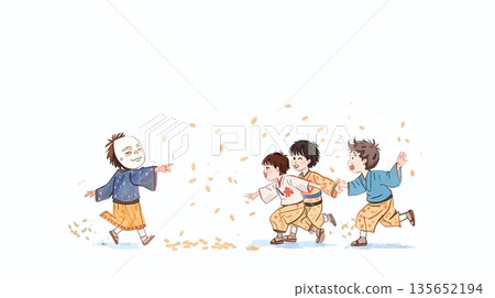 日本兒童在節分日玩豆子 日本兒童在節分日玩豆子 135652194