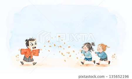 節分豆投擲和鬼面具遊戲 節分豆投擲和鬼面具遊戲 135652196