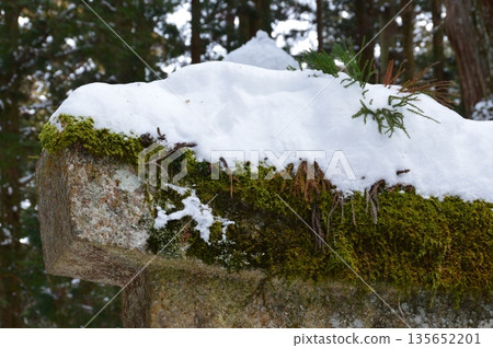白雪覆蓋的石塔（高野山，高野町，伊東郡，和歌山縣） 135652201