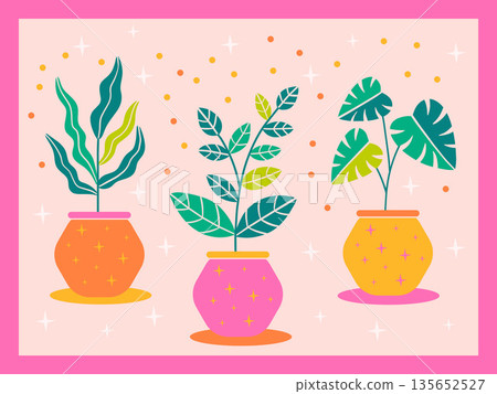 Bright Vibrant Botanical Poster with Colorful Plant and Flower Elements Bright Vibrant Botanical Poster with Colorful Plant and Flower Elements 135652527