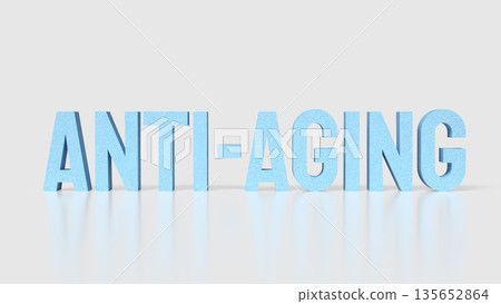 Anti Aging Concept with Blue 3D Typography on Minimal Background 3d render. 135652864