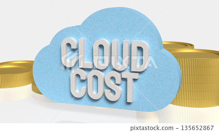 Cloud Cost Optimization Concept with Coins and Cloud Computing Icon 3d render. 135652867