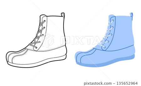 Blue lace-up duck boot women flat plus line set. Rounded toe with padded collar for hiking trip outdoor occasion look. 135652964