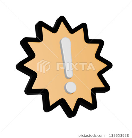 傾斜的黃黑相間尖刺狀警告符號圖示。紋理豐富的 3D 插圖。 135653928