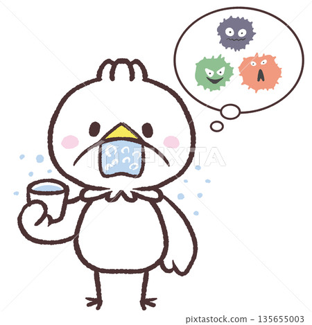 圖：一隻白鳥漱口以排出病毒 135655003
