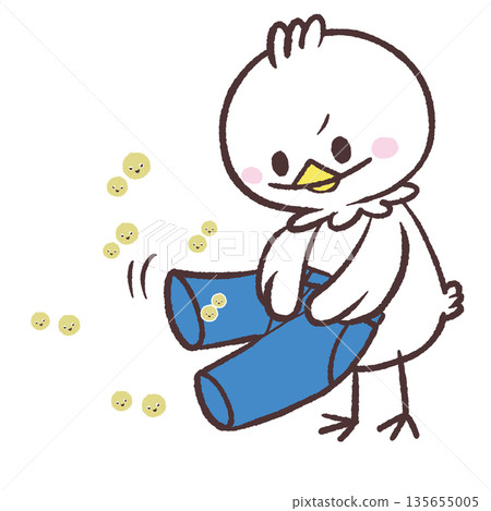 Illustration of a white bird brushing pollen off clothes 135655005