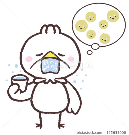 一隻白鳥漱口以沖洗掉花粉的插圖 一隻白鳥漱口以沖洗掉花粉的插圖 135655006