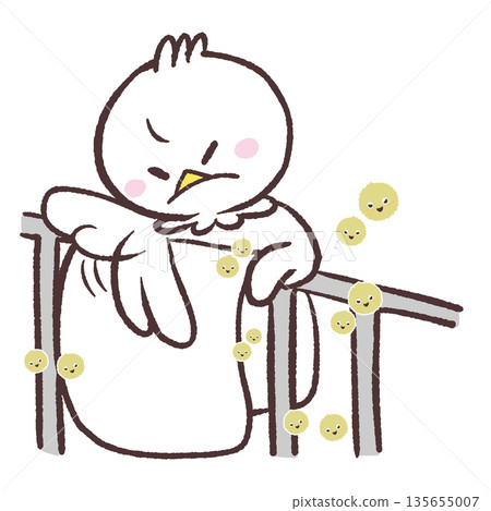 一隻白鳥正在拂去蒲團上的花粉（插圖） 135655007