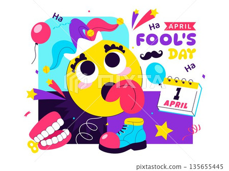 Happy April Fools Day Celebration Illustration Featuring A Jester Hat And Surprise Box To Trick People In Flat Cartoon Holiday Style Background Happy April Fools Day Celebration Illustration Featuring A Jester Hat And Surprise Box To Trick People In Flat Cartoon Holiday Style Background 135655445