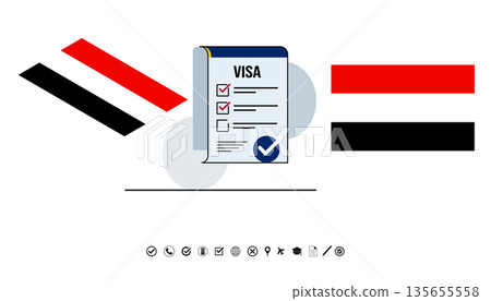 Yemen Visa Checklist Illustration With Flags, Checkmarks, And Travel Documentation Concept. 135655558
