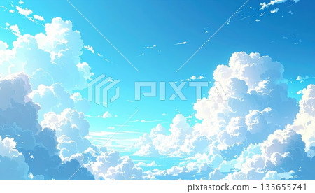 人工智慧圖像：夏季積雨雲漂浮在藍天中 135655741